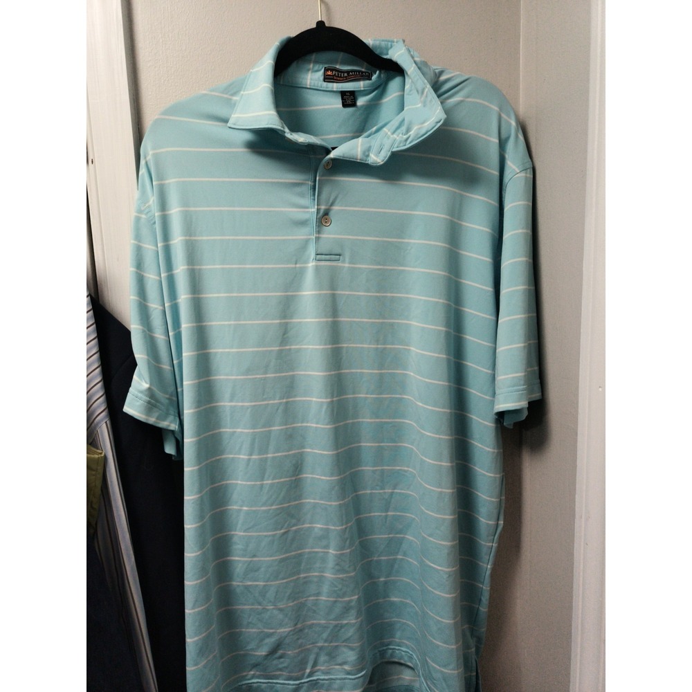 Peter Millar Summer Comfort Golf Polo XL Light Blue White Stripes Short Sleeve - Picture 5 of 6